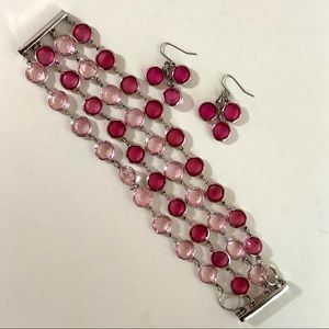 Vintage pink rhinestone bracelet and matching pierced drop earrings